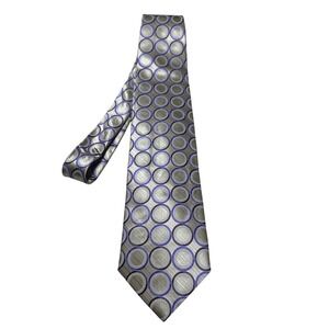 Vintage Adolfo Mens XL Silk Tie Silver Purple Geometric Circles Textured